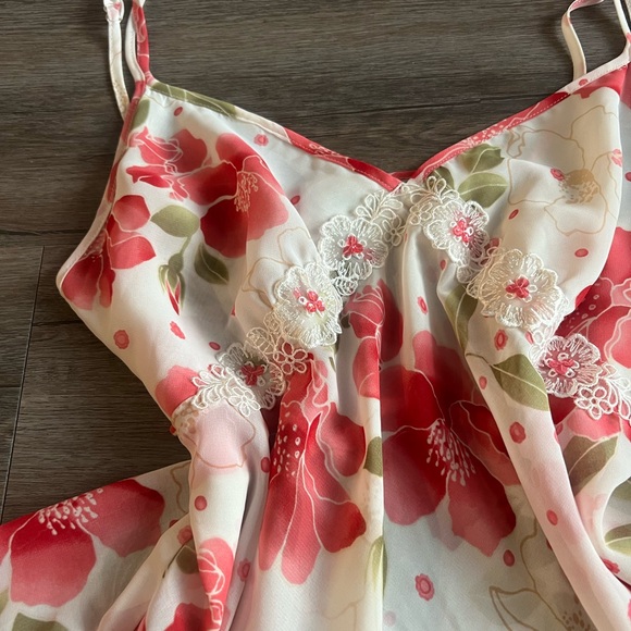 Vintage Y2K Floral Sequin Chemise Baby Doll Nightie Slip Dress - Picture 4 of 7